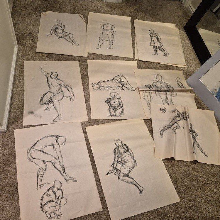 Original Figure Drawing Artworks - Lot of 10 Pencil Sketches on Paper - Human Form Studies