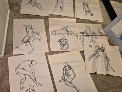 Original Figure Drawing Artworks - Lot of 10 Pencil Sketches on Paper - Human Form Studies