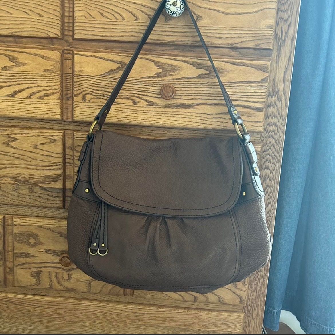 Brown Pebbled Leather Shoulder Bag Handbag Purse