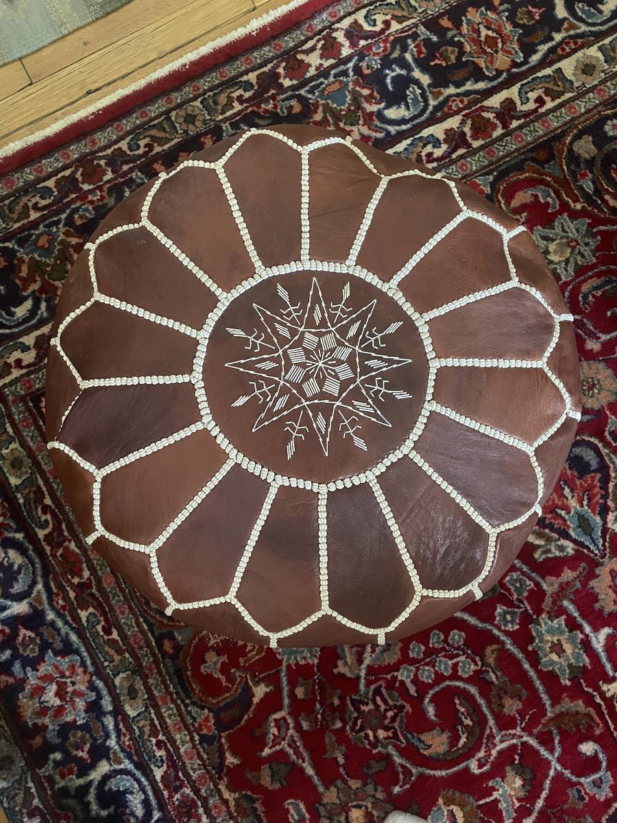 Moroccan Leather Ottoman / Pouf