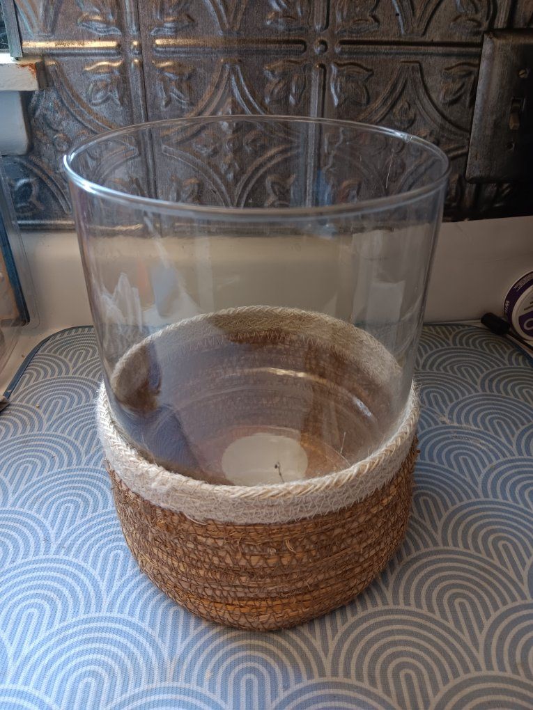 Clear Glass Cylinder Vase with Woven Seagrass Base Decor Accent