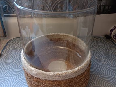Clear Glass Cylinder Vase with Woven Seagrass Base Decor Accent