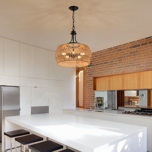 New 19" Woven Rope Chandelier:  Boho Ceiling Light Fixture, Adjustable Height, E12 Base, 40W Max