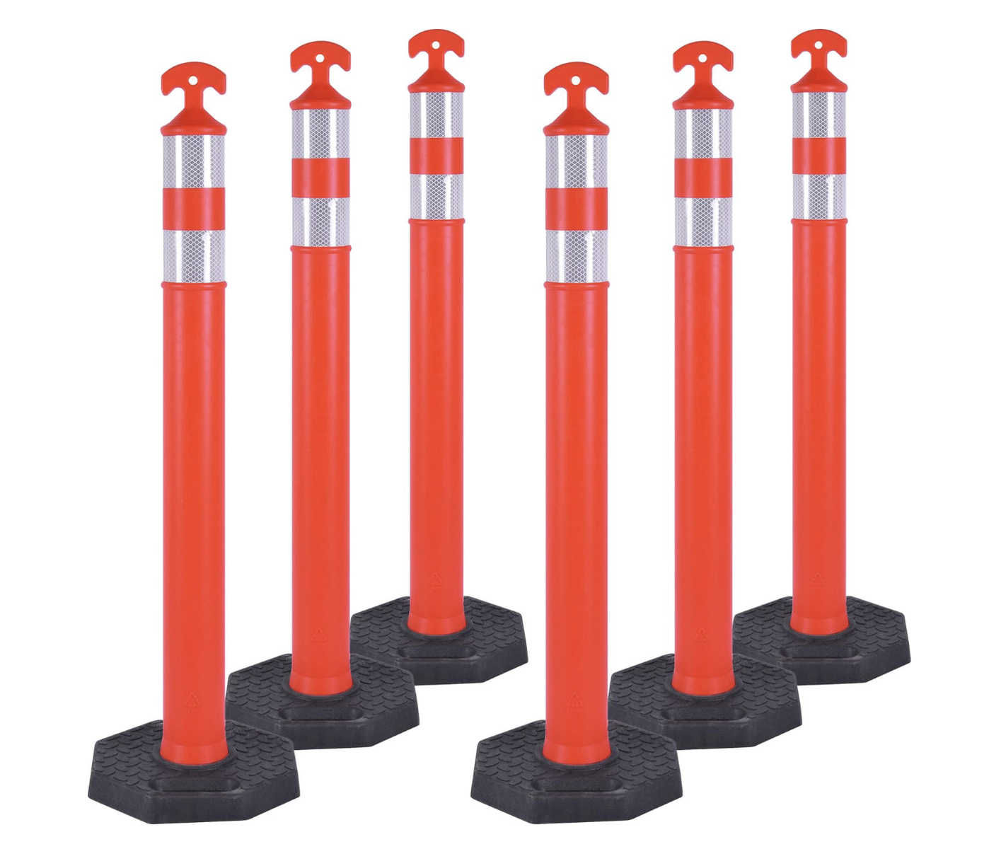 NEW 42" (6 pack) Traffic Delineator Post Cones with Heavy-Duty Octagonal Rubber Base