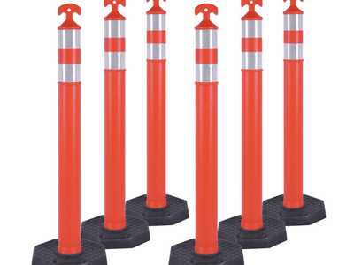 NEW 42" (6 pack) Traffic Delineator Post Cones with Heavy-Duty Octagonal Rubber Base