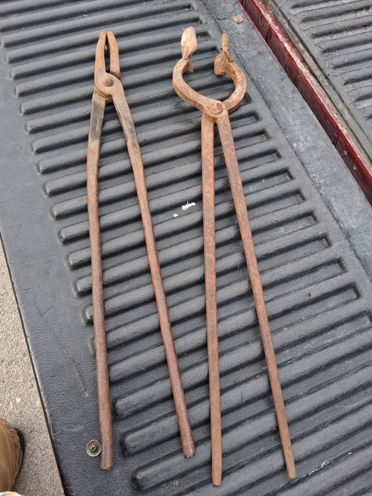 2 Vintage Blacksmith Tongs - 24" Long, Rusty Condition, Metalworking Tools