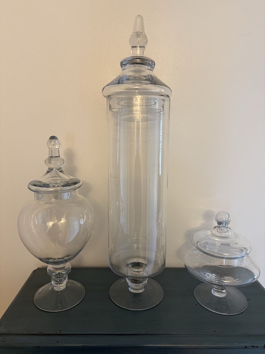 Set of 3 Clear Glass Apothecary Jars with Lids - Various Sizes, Decorative Vases/Canisters