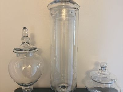 Set of 3 Clear Glass Apothecary Jars with Lids - Various Sizes, Decorative Vases/Canisters
