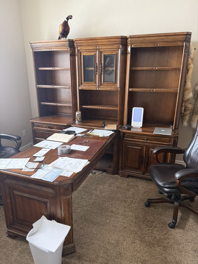 Office Or Home Desk With Bookshelves