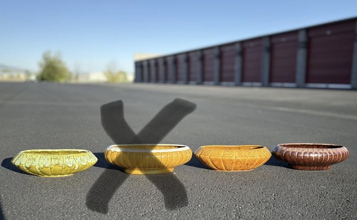 Vintage Mid Century Modern drip glaze bowls. Made in California antique ceramics pottery Accent planter MCM