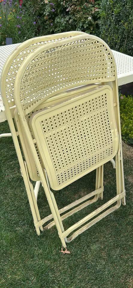 VINTAGE HOMECREST STEEL RATTAN PATIO FOLDING CHAIRS SET OF 5