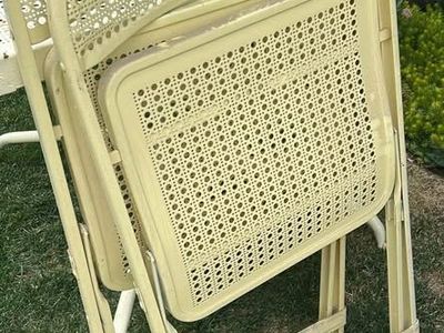 VINTAGE HOMECREST STEEL RATTAN PATIO FOLDING CHAIRS SET OF 5