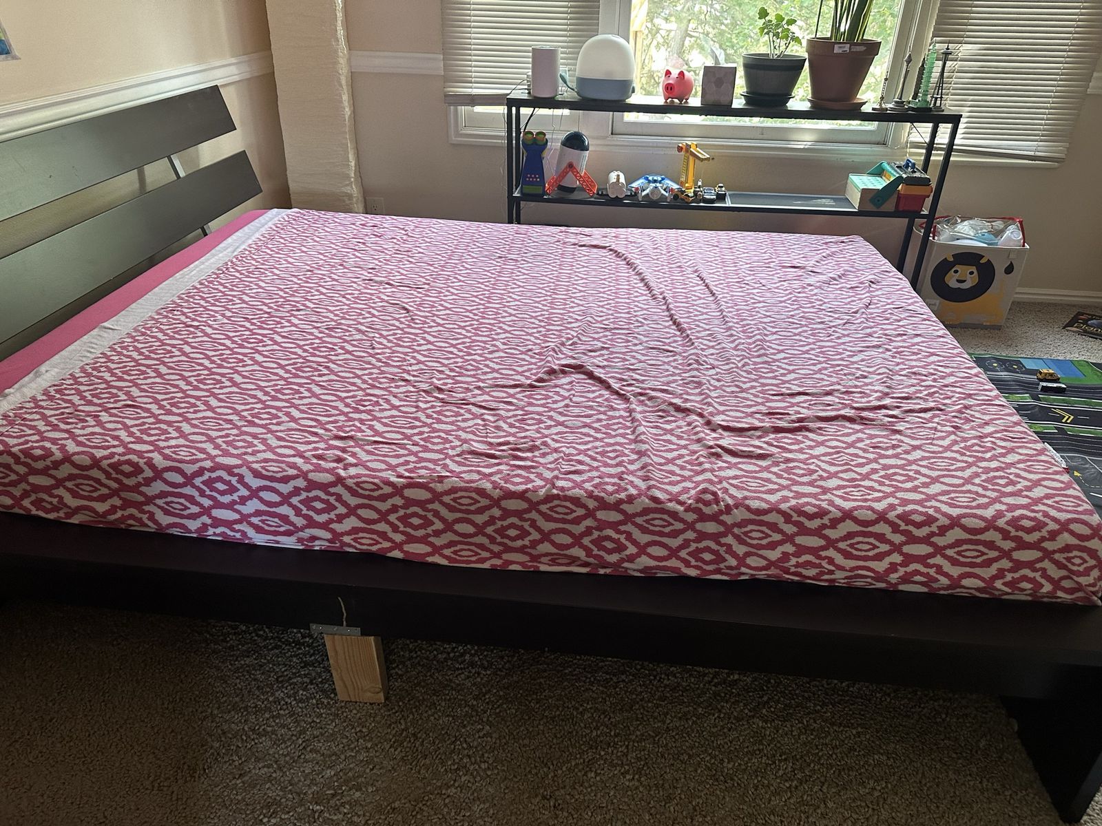 IKEA Dark Wood Platform Bed Frame - Queen Size, Modern Slat Headboard $60 OBO