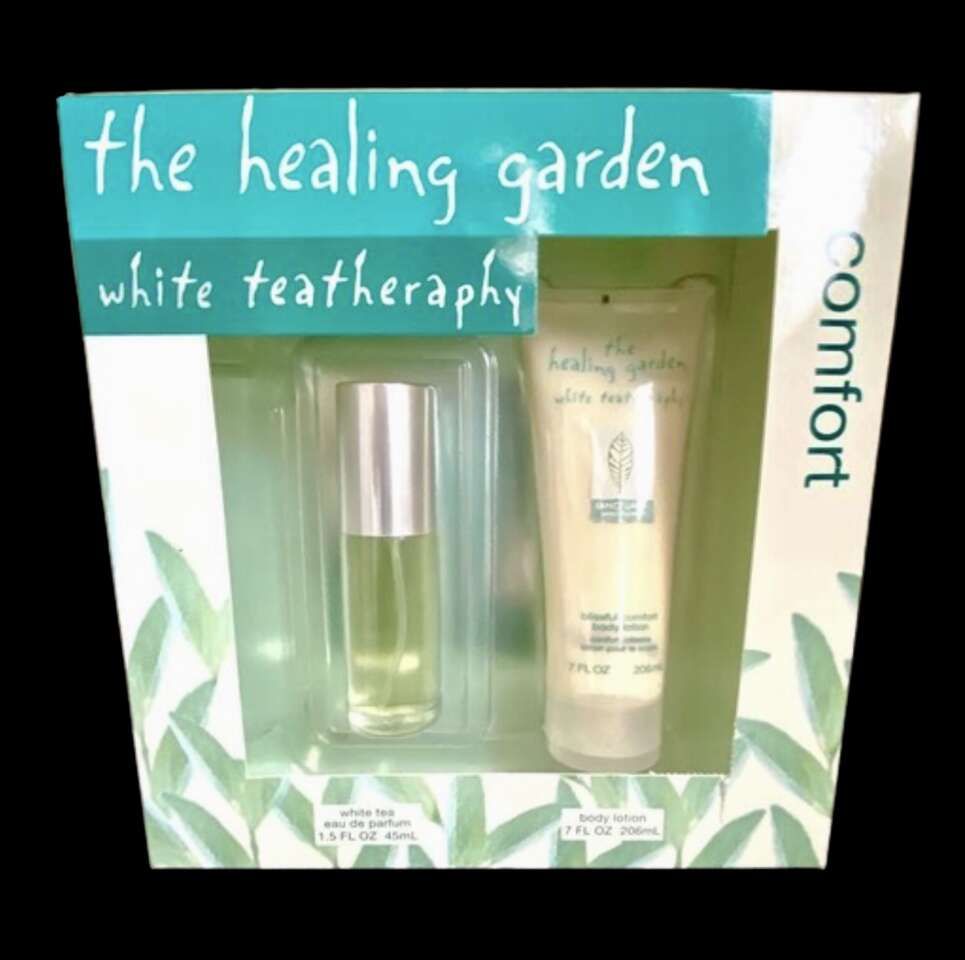 NEW! RARE Healing Garden WHITE TEA EAU de PARFUM 1.5 OZ and Body Lotion 7 OZ - RETIRED  - C PICS.