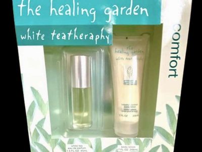 NEW! RARE Healing Garden WHITE TEA EAU de PARFUM 1.5 OZ and Body Lotion 7 OZ - RETIRED - C PICS.