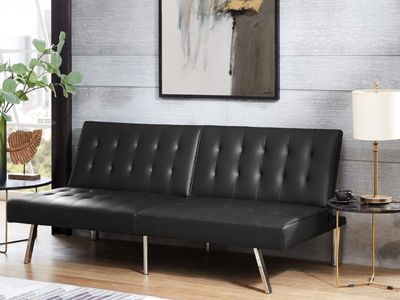 Black Smooth Fabic Tufted Split Back Futon Sofa Bed