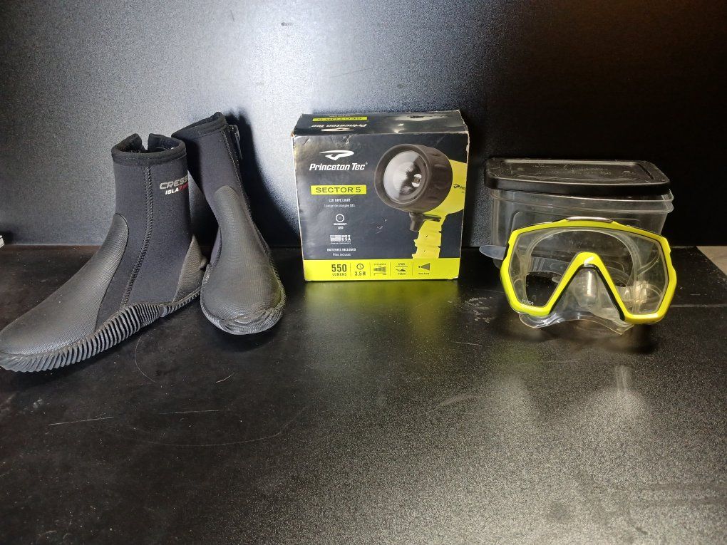 Sector 4 Diving Light & Mask With Cressi Shoez.