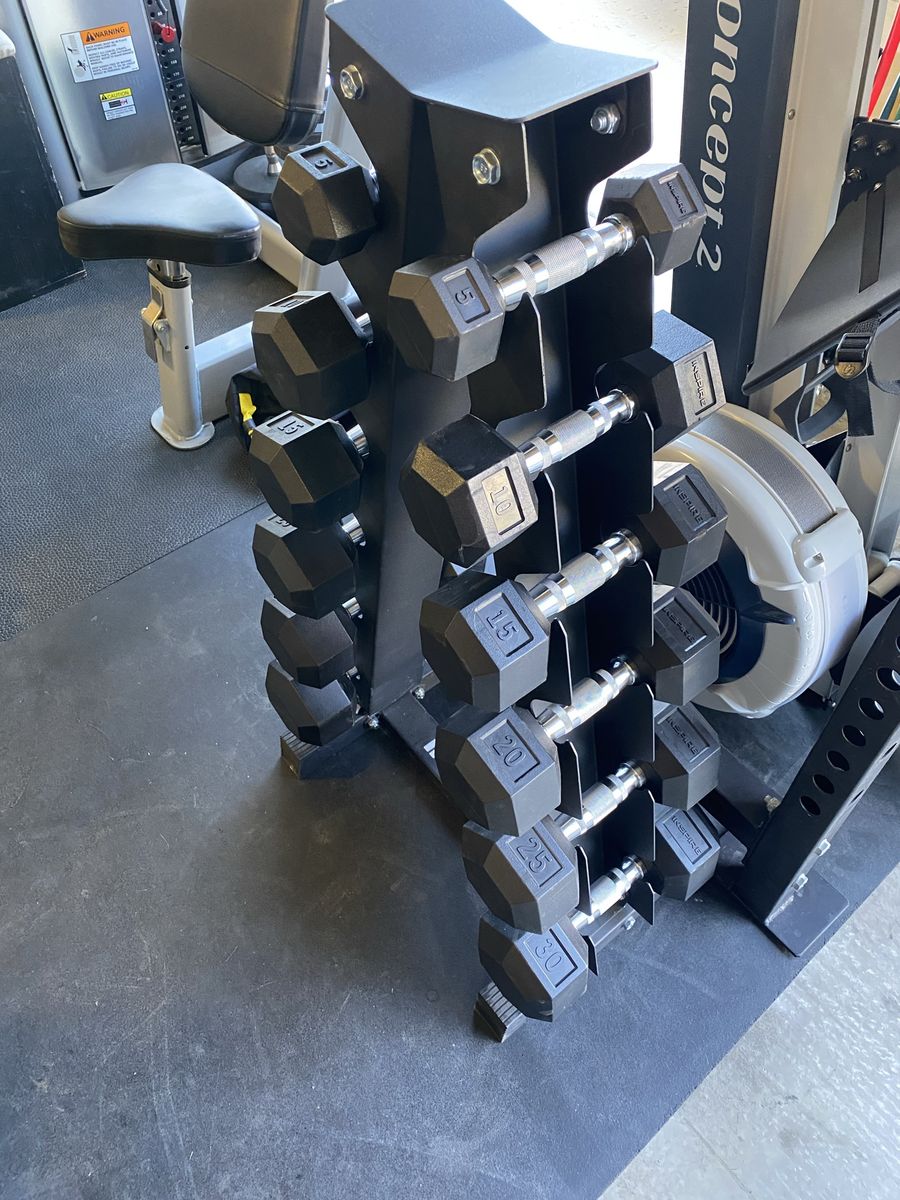 INSPIRE Rubber Coated Dumbbell Set & Rack (MINT!!)