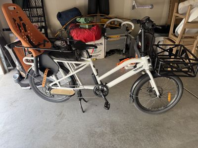 Radiant Power Bike Electric Cargo Bike with Child Seat & Front Basket - White