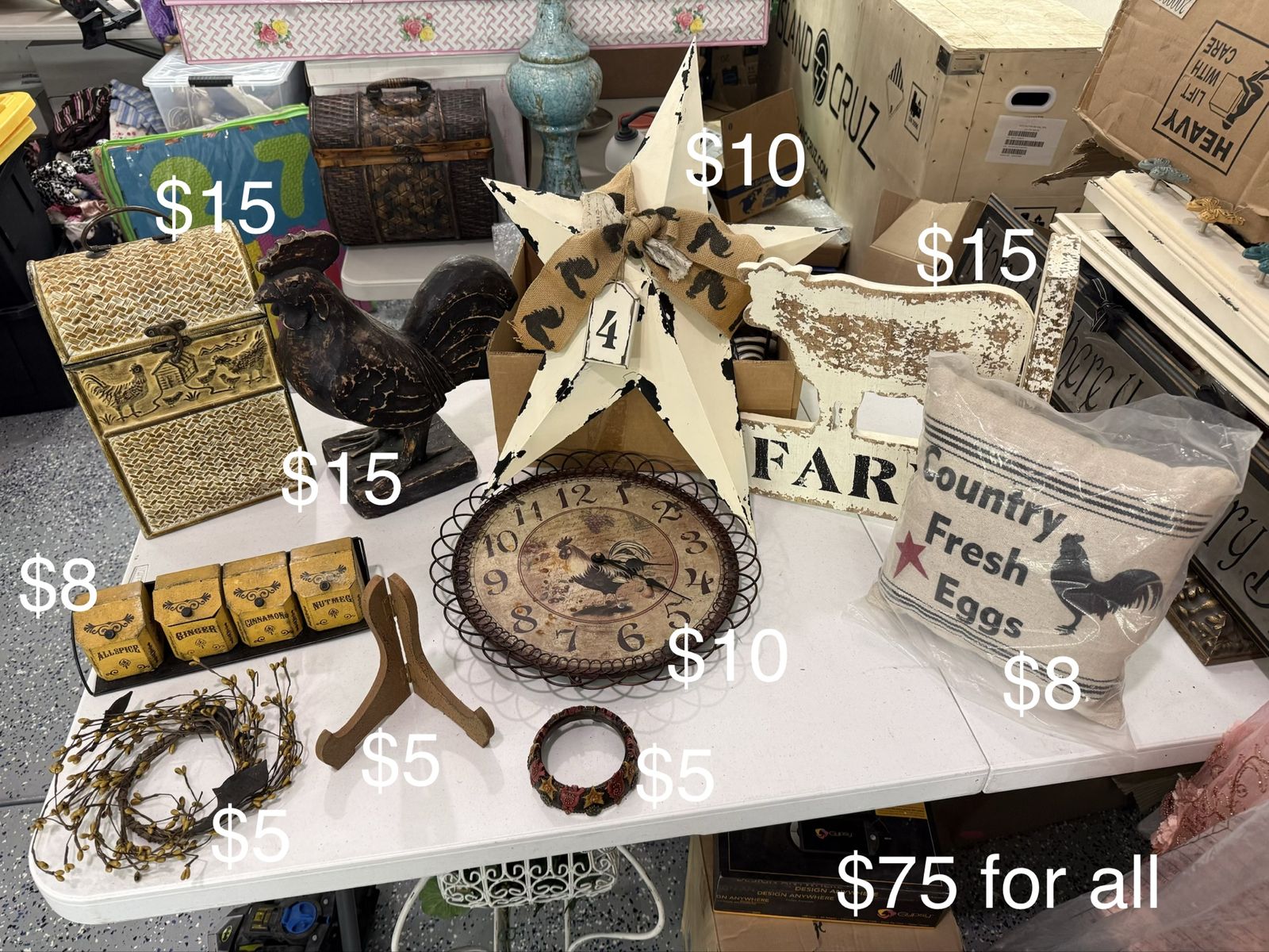 Vintage Farmhouse Rooster Decor Collection - Box, Statue, Pillow, Clock & More