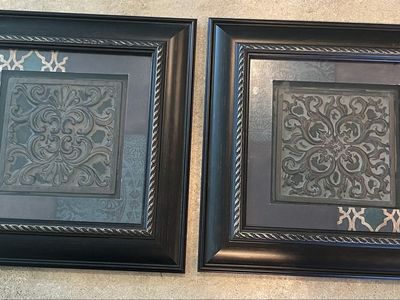 Decorative Wall Art Set - Black Framed Ornate Design Decor (2 Pieces)