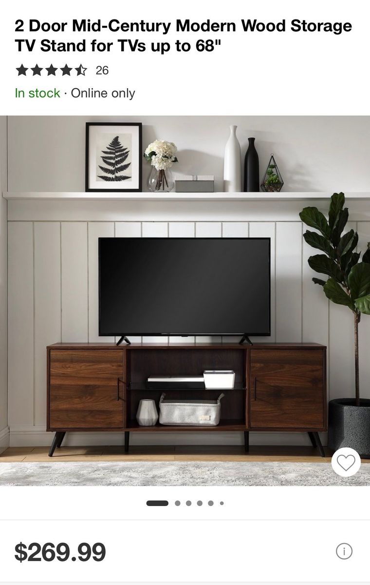 Mid-Century Modern 2-Door Wood TV Stand Console for TVs up to 68"