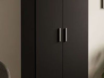 New - Madesa Wardrobe Storage Cabinet Armoire Closet w/ 2 Doors & 4 Utility Shelves 23", Black