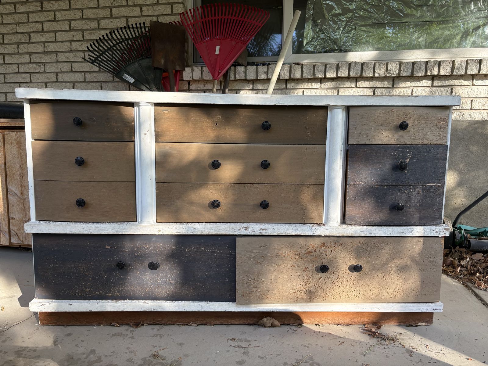Rustic Shabby Chic Multi-Tone Wooden Dresser with 10 Drawers - Farmhouse Style FREE