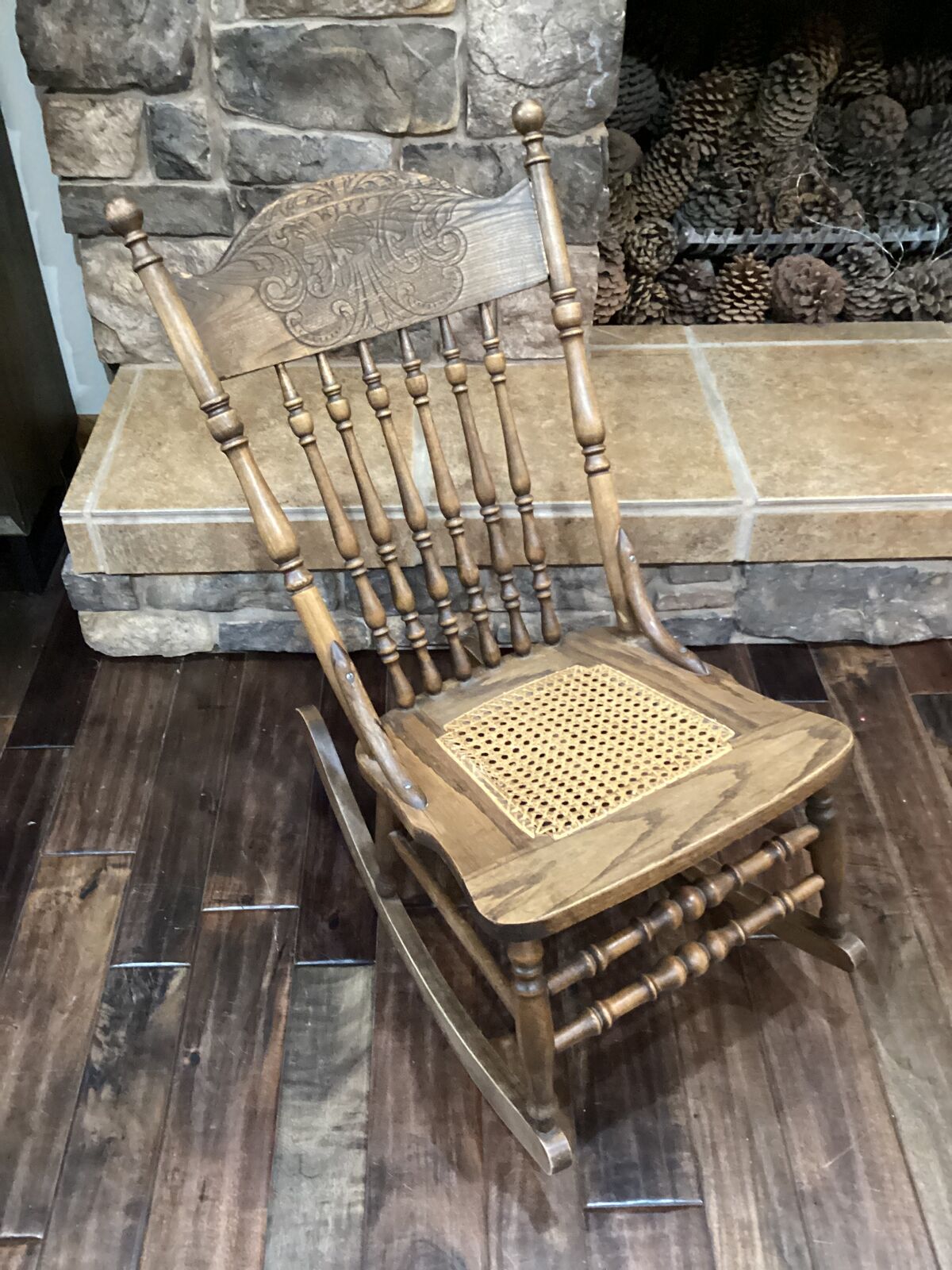 Antique Rocking Chair Cane Seat Victorian Oak