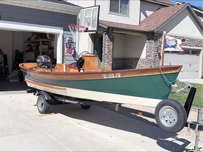 Custom Wooden Motor Boat with Tohatsu 15 HP Outboard Engine and Trailer