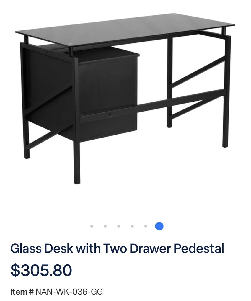 BRAND NEW! Glass Top Desk With Two Drawer