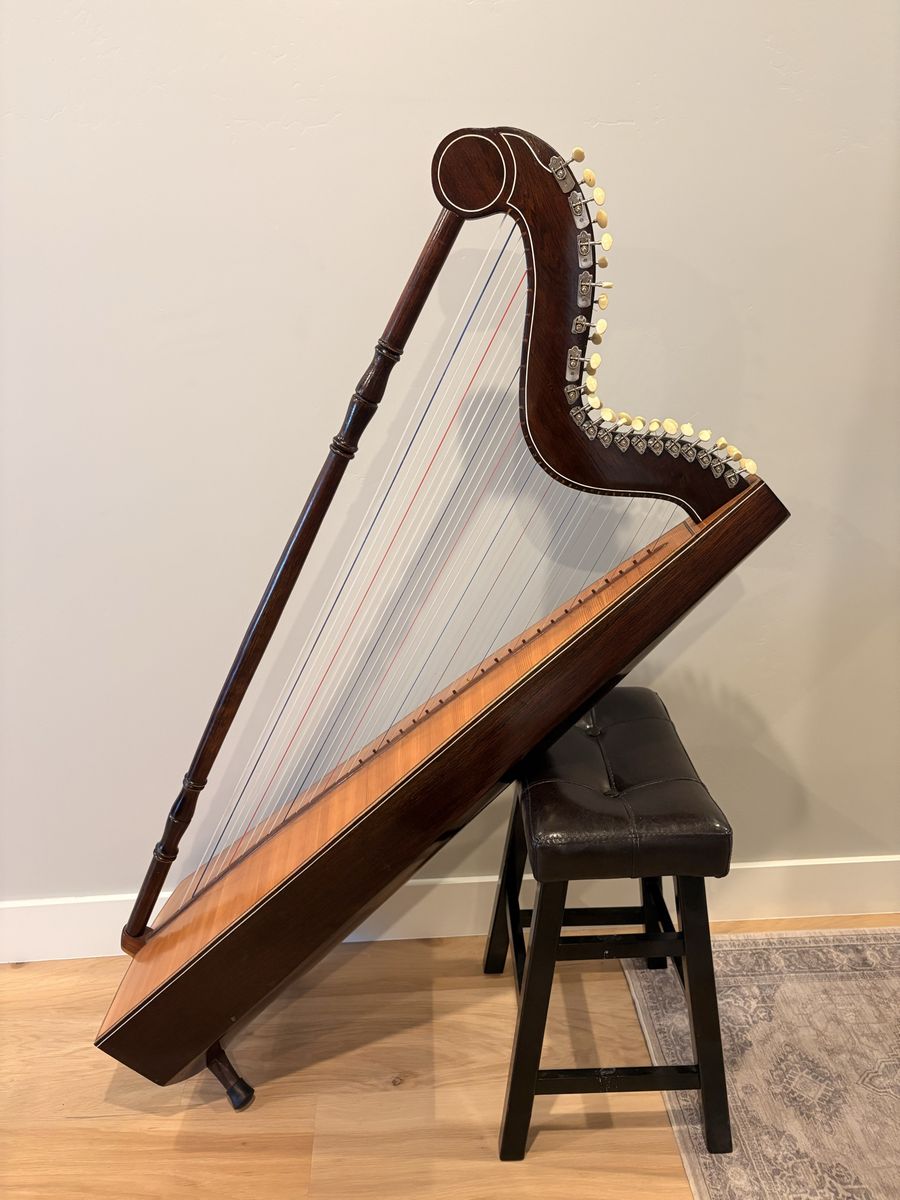 Vintage Venezuelan Folk Harp - 4'9" Tall, w/ Custom Wood Case - Needs Tuning & 3 Strings