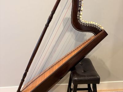 Vintage Venezuelan Folk Harp - 4'9" Tall, w/ Custom Wood Case - Needs Tuning & 3 Strings