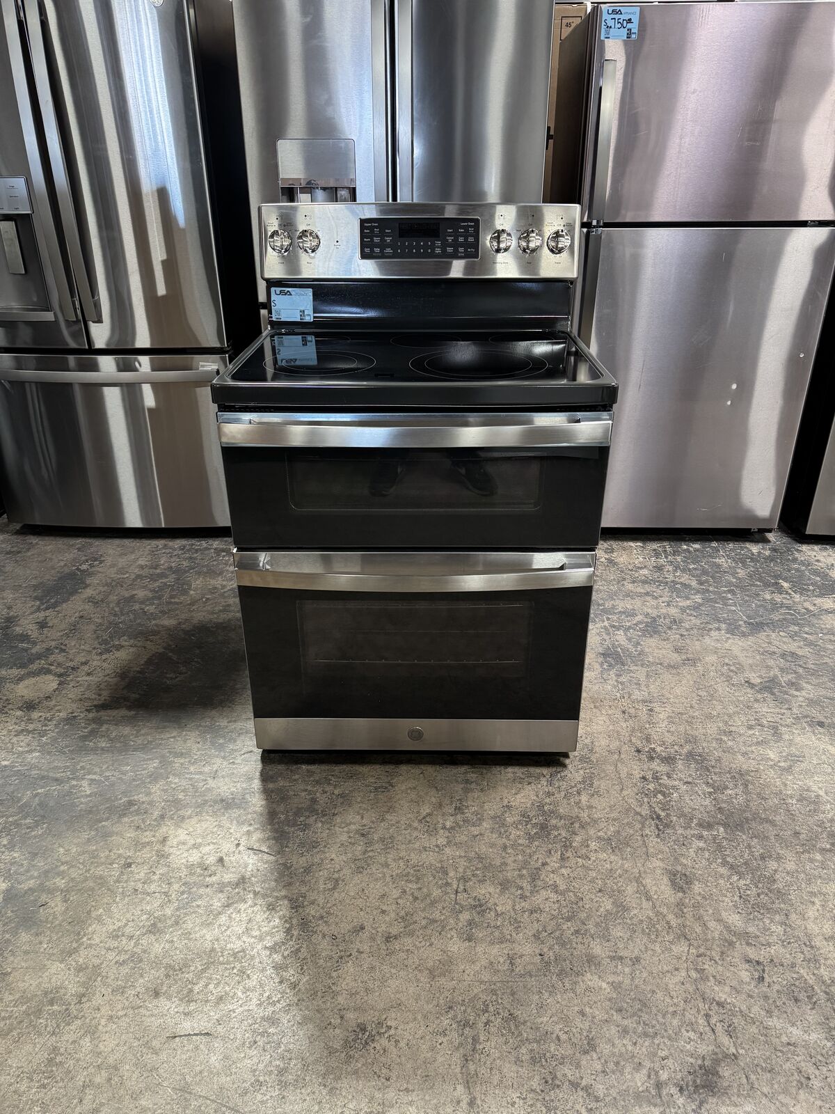 GE DOUBLE OVEN ELECTRIC RANGE STAINLESS STEEL