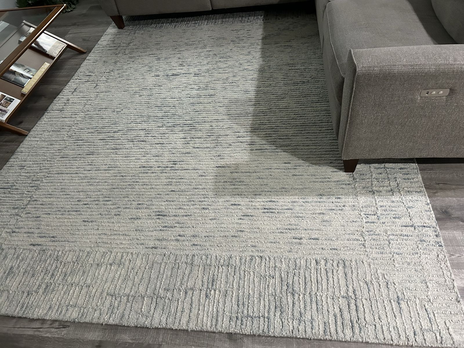 Large Area Rug with Blue and Gray Textured Design