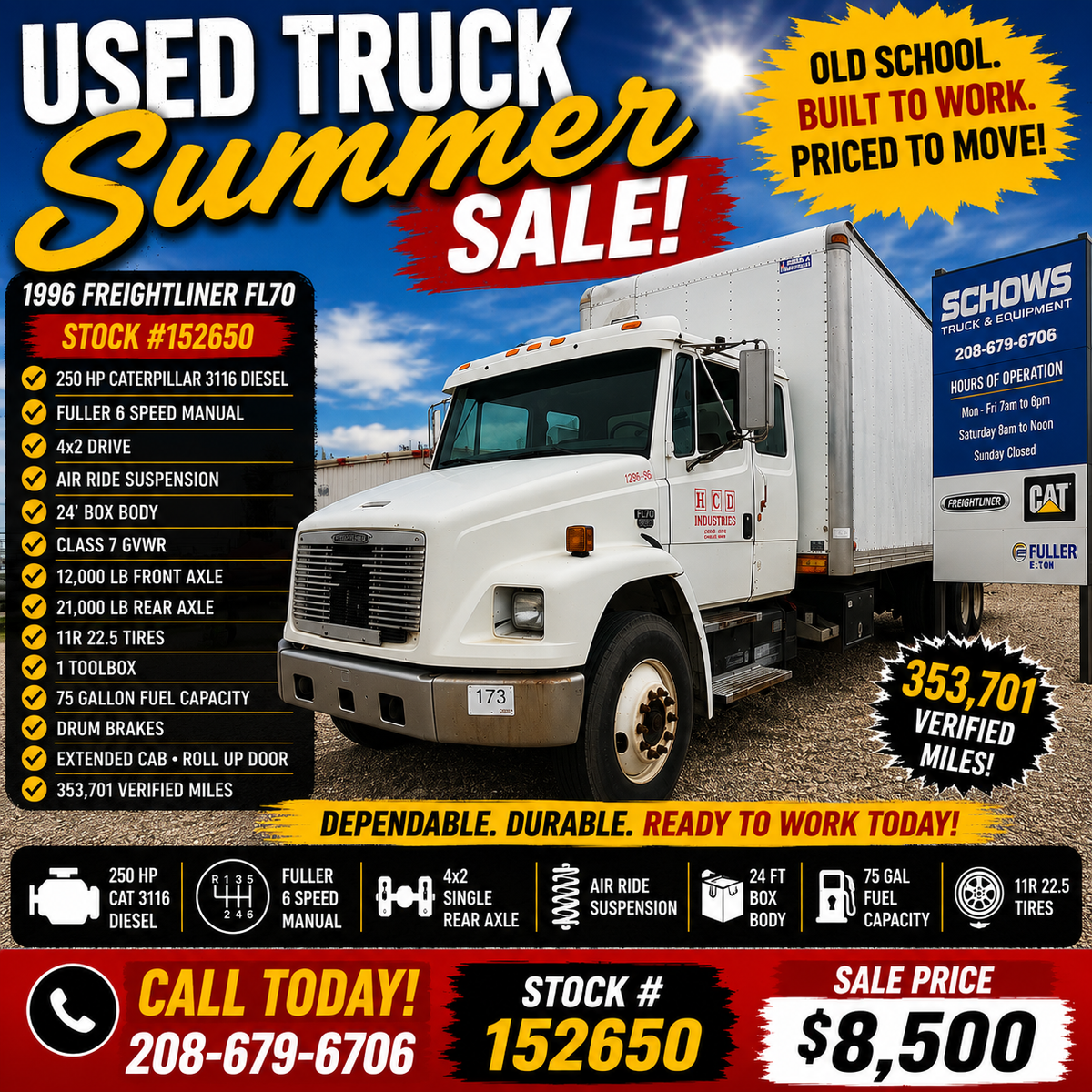 1996 Freightliner FL70 Box Truck CAT 3116 24-Foot Body Air Ride