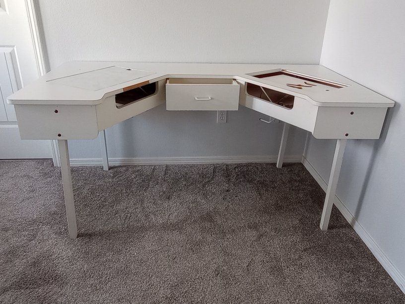 Sewing Machine Desk with Drawer - White, Adjustable Lift Mechanism