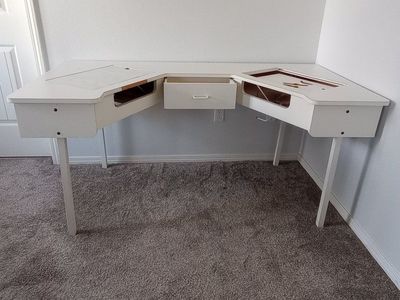 Sewing Machine Desk with Drawer - White, Adjustable Lift Mechanism