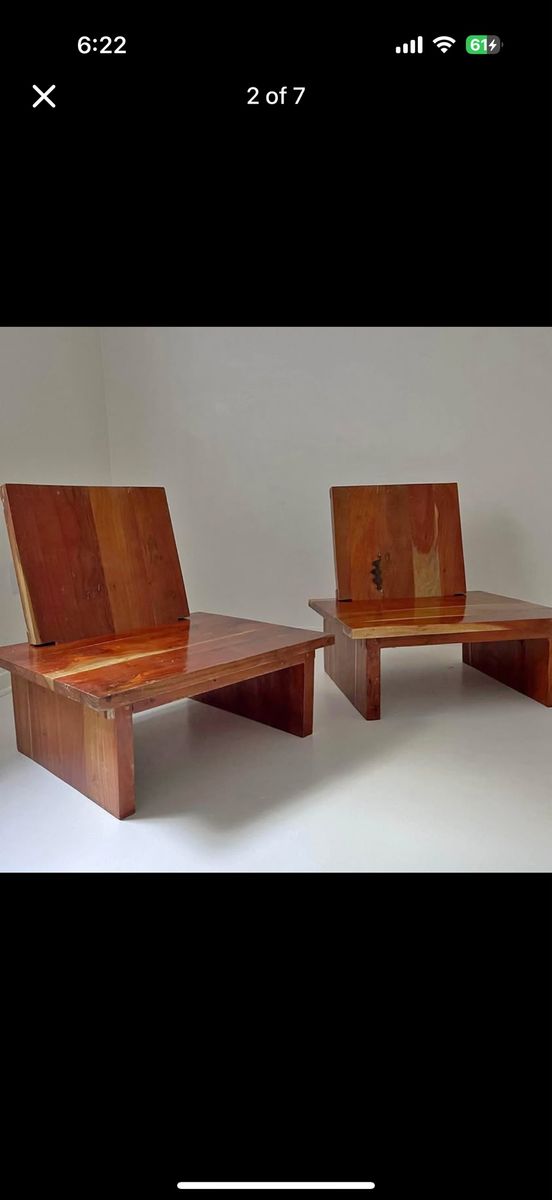 Vintage Pair of Wooden Low Profile Chairs - Mid-Century Modern Minimalist Design