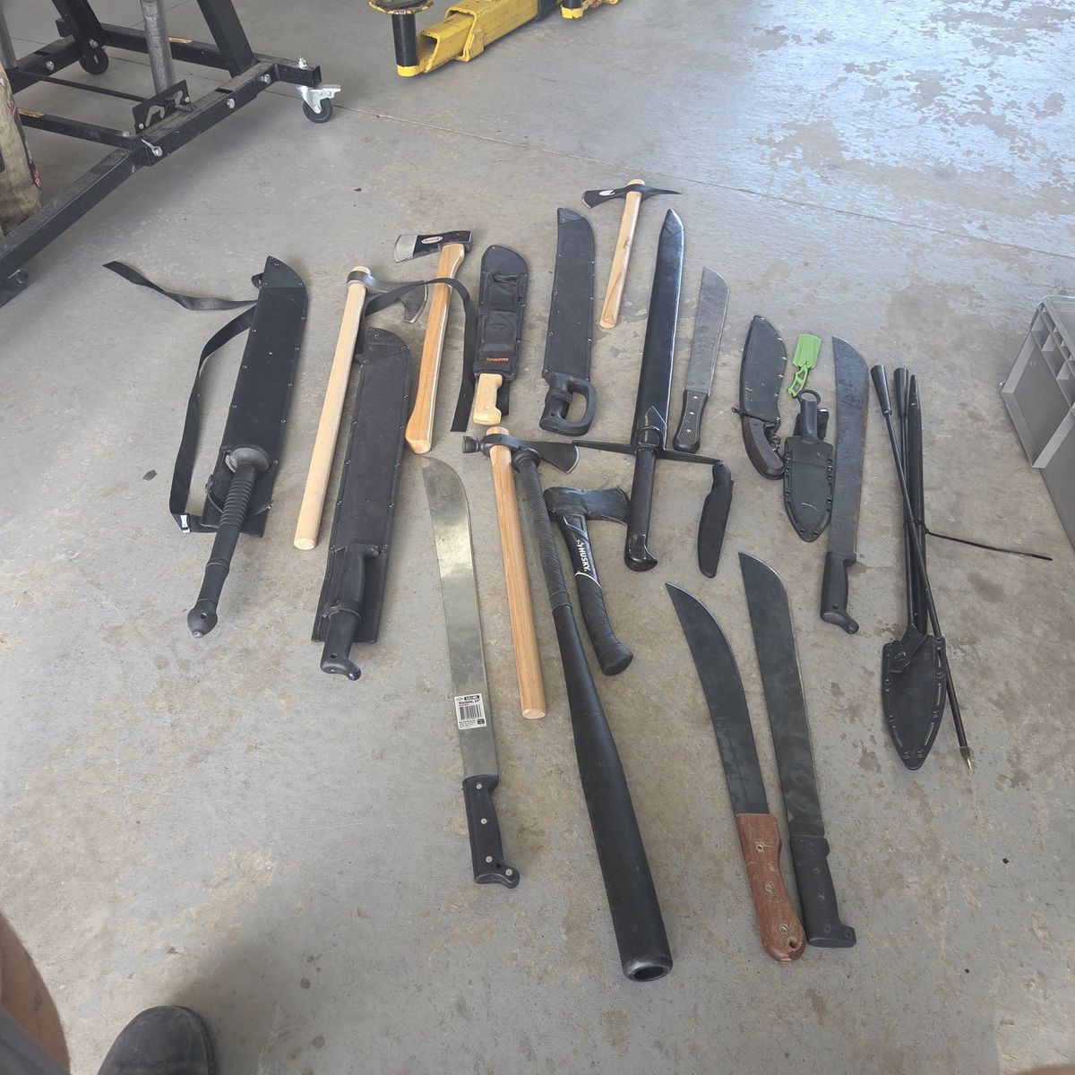 Large Collection of Machetes, Axes, & Knives - Various Styles & Sizes, Great for Outdoors/Tools