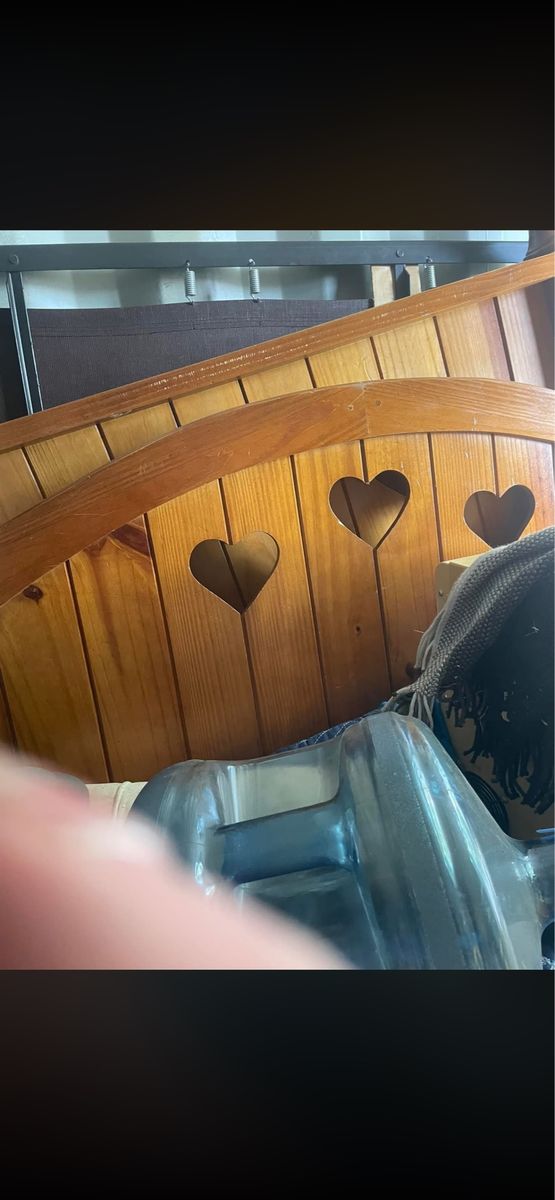 Heart Cutout Wooden Headboard & Footboard - Twin Size, Light Wood Tone