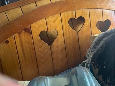 Heart Cutout Wooden Headboard & Footboard - Twin Size, Light Wood Tone