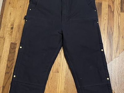 New CARHARTT Men's XL Tall Dark Navy Quilt Lined Duck Zip-To-Knee Bib Overall