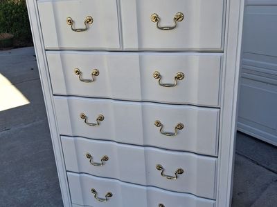 all wood white 5 drawers dresser