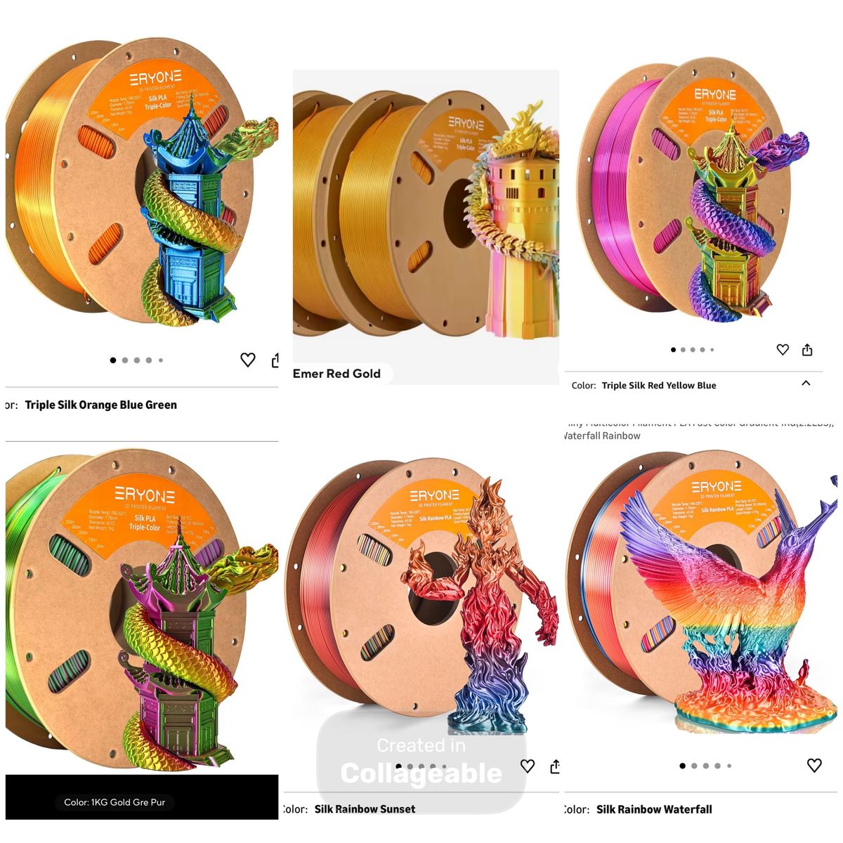 Eryone Triple Dual Silk PLA Filament 1kg Rolls