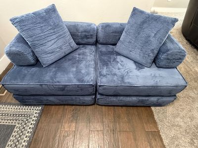 Brand New Blue Viral Boneless couch 6-in-1 Convertible Modular Loveseat Sleeper Sofa