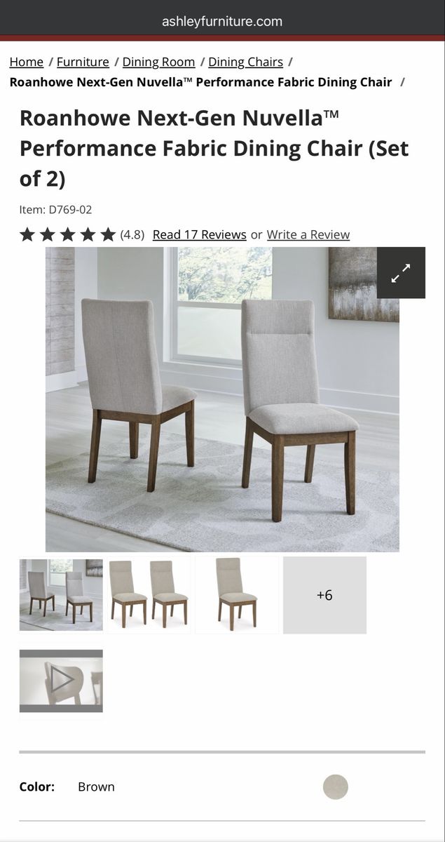 Ashley Furniture Roanhowe Next-Gen Nuvella Performance Fabric Dining Chairs in Brown