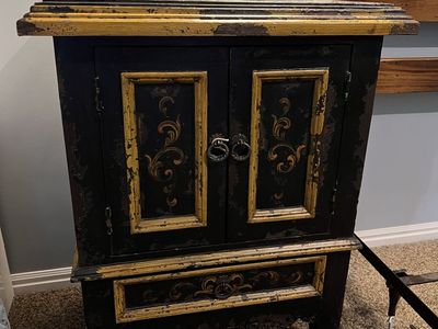 Distressed Black & Gold Nightstand End Table Cabinet