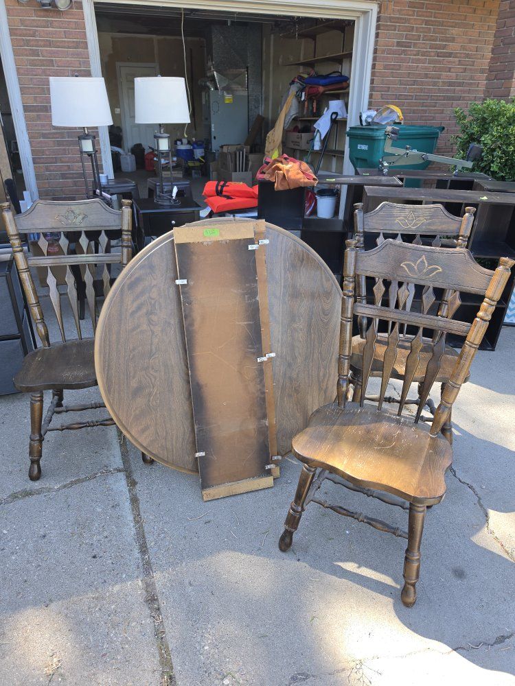 Vintage Wood Drop-Leaf Dining Table with 2 Matching Chairs - Classic Farmhouse Style