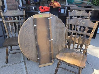Vintage Wood Drop-Leaf Dining Table with 2 Matching Chairs - Classic Farmhouse Style